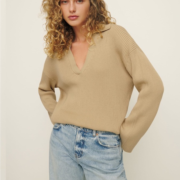 Reformation Harper Oversized Cotton Polo in Biscuit NWT Sz XS - Picture 5 of 5